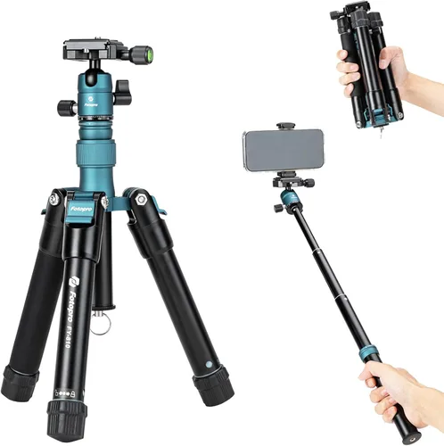 Vista 9 de Fotopro Mini trípode con soporte para teléfono con cabeza esférica desmontable para selfie stick plegado solo 8.6 pulgadas, carga máxima de hasta