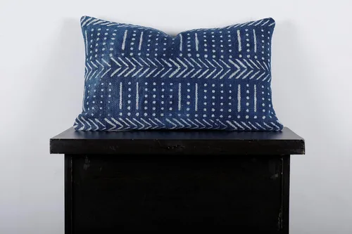 Vista 3 de Trade Star Mudcloth - Funda de cojín decorativa para lumbar, 100% algodón, color índigo, estilo granja, funda de almohada gruesa, estilo bohemio