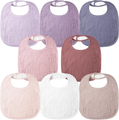 Vista 8 de Bearmoss Baberos para babeo y dentición, baberos de muselina 100% algodón para bebé niño y niña, ajustables, ultra absorbentes, paquete de 8