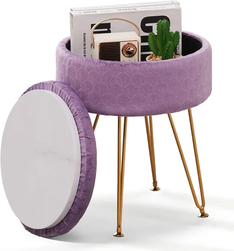 Vista 7 de Cpintltr Reposapiés Taburetes Otomana Redonda de Terciopelo con Espacio de Almacenamiento Silla de Tocador Suave con Asiento de Espuma Viscoelástica