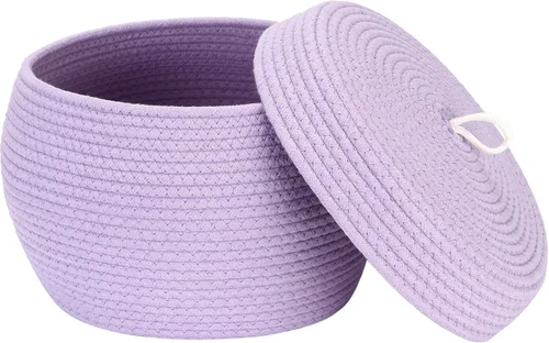 Vista 21 de Sea Team Cesta de almacenamiento redonda de cuerda de algodón con tapa, contenedor de almacenamiento tejido decorativo, cesto, maceta, caddy