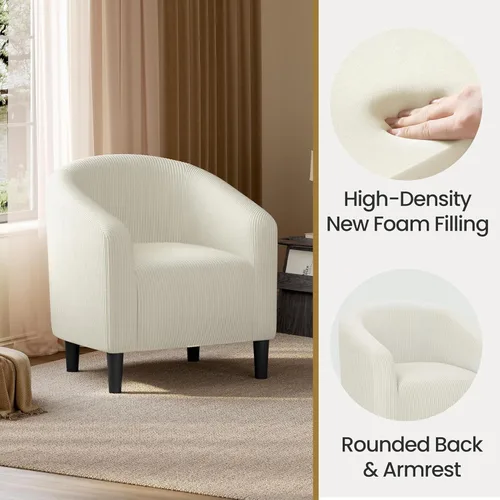 Vista 7 de Yaheetech Silla Accent tipo barril, silla de club de tela de pana, elegante sillón de sherpa peludo con acolchado suave y acogedor, adecuado
