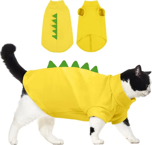 Vista 9 de DENTRUN Sphynx - Ropa de gato, lindo diseño de dinosaurio, disfraz de gato sin pelo, camisas de algodón transpirable, ropa de gato solo para gatos