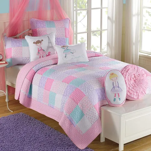 Vista 11 de Cozy Line Home Fashions Juego de ropa de cama reversible de 100 % algodón con estampado floral rosa lavanda y verde lavanda (flores, Queen, 6 piezas)