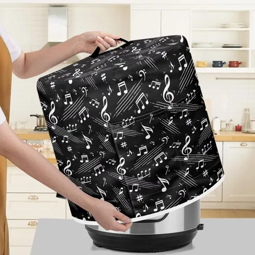 Vista 4 de Cubierta antipolvo negra para electrodomésticos de 8 cuartos de galón, olla a presión, accesorios para freidora de aire, patrón de notas musicales