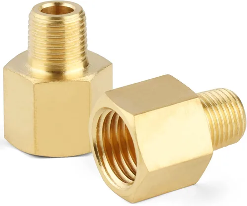 Vista 6 de Midanya NPT Rosca hembra de 1/4 pulgadas a rosca macho de 3/8 pulgadas, adaptador convertidor de acoplamiento, pezón recto, latón macizo, paquete