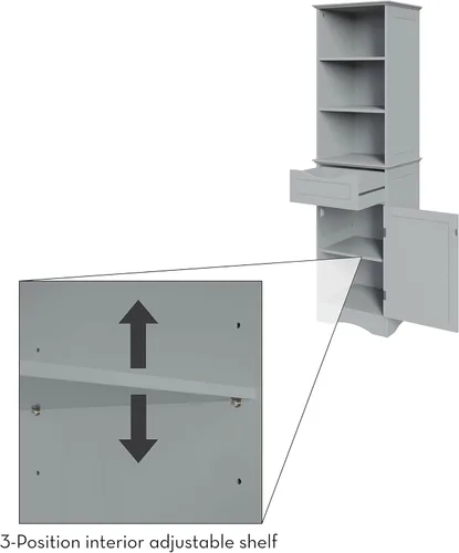 Vista 7 de RiverRidge, Grey Ashland - Gabinete de almacenamiento independiente para baño con tres estantes abiertos y cajón