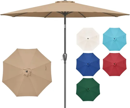 Vista 10 de Simple Deluxe Sombrilla de patio al aire libre, protección UV, con botón de inclinación/manivela y 8 varillas resistentes, para mesa, jardín