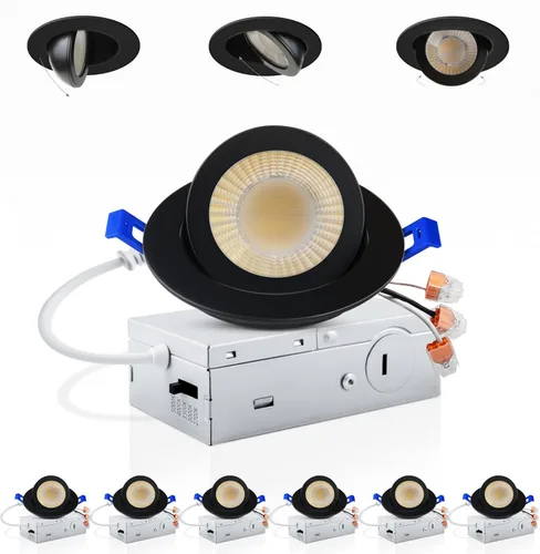 Vista 14 de Adetu luces LED empotrables de 4 pulgadas 5CCT con cardán en negro, iluminación empotrable direccional ajustable 360°+90°, luces de lata LED