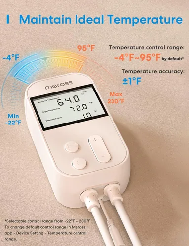 Vista 5 de Controlador de Temperatura Inteligente Meross 15A 1800W, Enchufe de Salida Controlado por Termostato Wi-Fi Inteligente Funciona con Apple Home