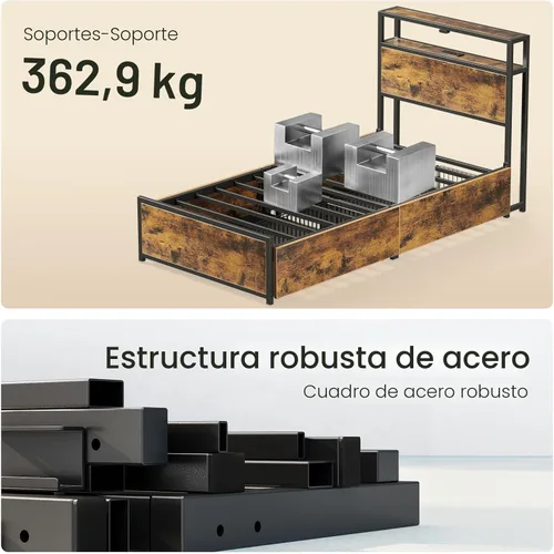 Vista 9 de Rolanstar Marco de cama twin con 4 cajones de almacenamiento, estación de carga y luces LED, cama de plataforma de metal con cabecera