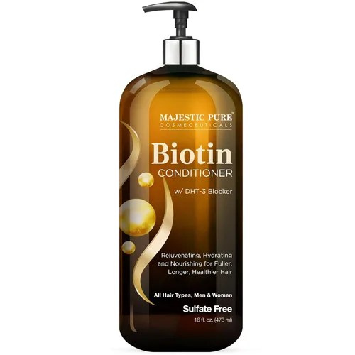 Majestic Pure Acondicionador de biotina para la pérdida de cabello - Acondicionador espesante y voluminizador, con bloqueador DHT-3, aceite de