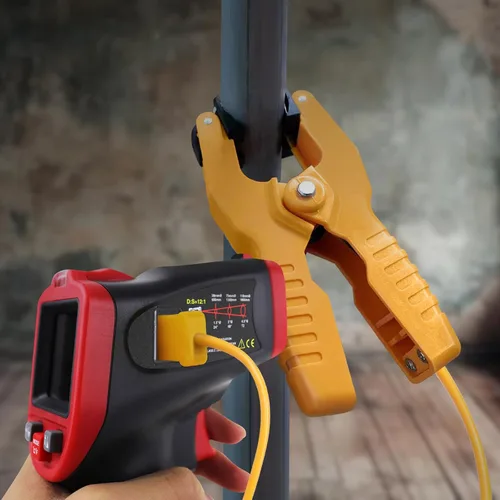 Vista 3 de Termómetro infrarrojo IR láser pistola de temperatura 58 ° ~ 1562 °F con termopar tipo K y abrazadera de plomo, termómetro digital con abrazadera