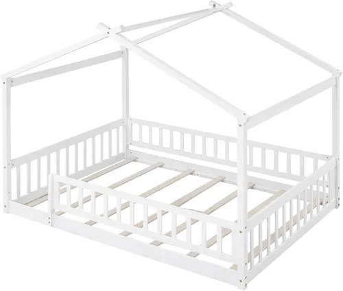Vista 181 de Merax Cama de madera de tamaño individual con dos cajones, marco de cama de madera con techo para niños, adolescentes, niños o niñas, gris