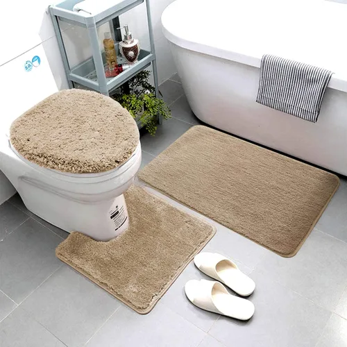 Luxury Home Linen - Juego de 3 alfombras de baño de microfibra súper suave y esponjosa absorbentes con respaldo de goma, incluye alfombra de baño