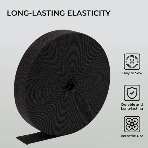 Vista 3 de H&S Banda elástica negra de 0.945 in para coser y tejer, rollo de 32.8 ft, resistente, color negro, tejido