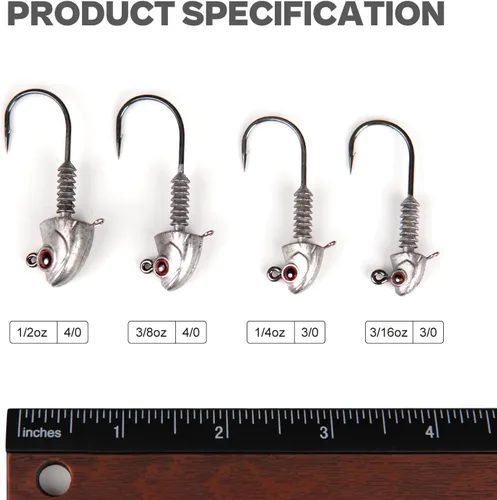 Vista 8 de Swimbait Jig Heads con soporte de cono apilado, minnow estilo ojo pesca jighead 3/16 1/4 3/8 1/2 oz (15 piezas)