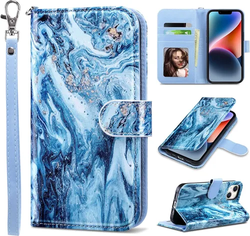 Vista 10 de ULAK Funda tipo cartera compatible con iPhone 14 para mujer, de piel sintética, diseño floral, con tarjetero y función atril, funda protectora tipo