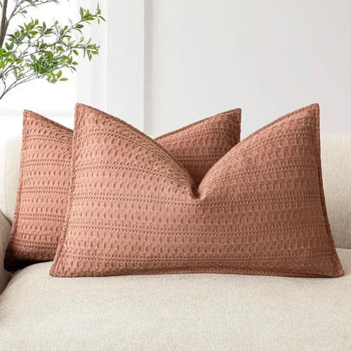 Vista 12 de Foindtower Juego de 2 fundas de almohada decorativas de algodón con tejido de gofre, fundas de cojín europeas para cama, sofá, dormitorio, sala