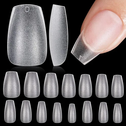 Vista 17 de TOMICCA Puntas de uñas extra cortas en forma de ataúd, 240 piezas de uñas postizas acrílicas de cobertura completa para manicura con extensión, 15