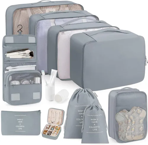 Juego de 11 cubos de embalaje, organizadores de maleta, bolsas organizadoras de equipaje para viajes, cubos de embalaje para viajes, con bolsa de