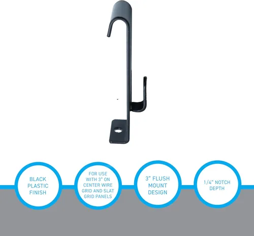 Vista 5 de SSWBasics Gancho de muesca negro para rejilla de alambre (profundidad de muesca de 1/4 pulgadas) - Paquete de 50