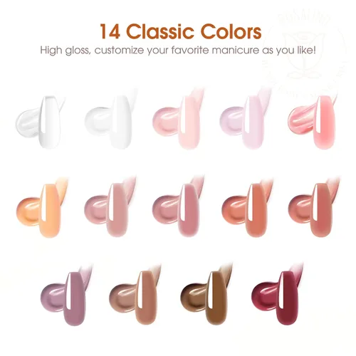 Vista 3 de ROSALIND Kit de poligel de uñas con taladro, 14 piezas de gel de uñas de poligel transparente desnudo, kit de inicio de uñas con mini lámpara U V
