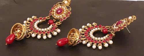 Vista 3 de Touchstone Aretes de moda india Bollywood hechos a mano con hermosos cortes de diamantes de imitación de perlas de imitación para mujer, en tono