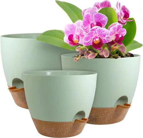 Vista 13 de WSMKSZ Macetas de riego automático medianas de 10/9/8 pulgadas, macetas con agujeros de drenaje de malla para plantas de jardín de interior y Negro