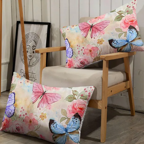 Vista 63 de Juego de sábanas de 4 piezas ajustadas y planas para niñas, estampado de mariposas y flores rosas con 1 + 2 fundas de almohada para cama individual