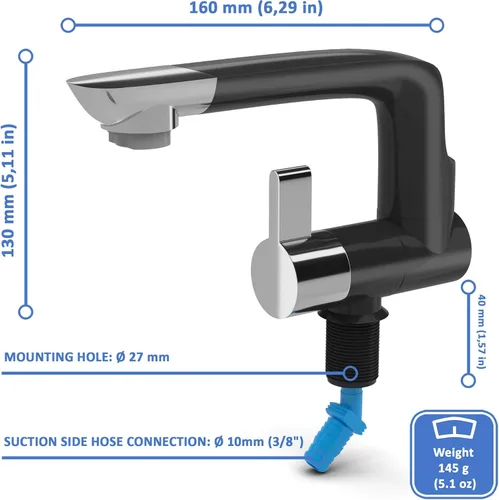 Vista 2 de Grifo de agua eléctrico de 12 V con interruptor Ideal para fregadero de cocina y como conexión de bomba en RV, cámper, remolque, cámper o barco