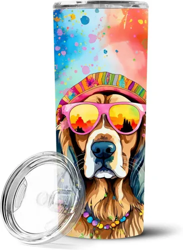 Vista 94 de Caroline's Treasures Siberian Husky Hippie Dawg - Vaso delgado de acero inoxidable al vacío de doble pared reutilizable, vaso aislado para café