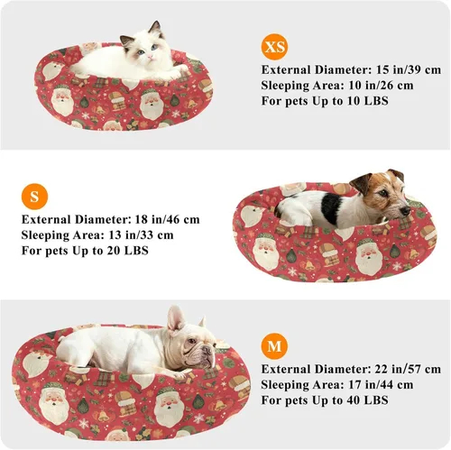 Vista 6 de Wudan Pet Cat Bed Donut Cuddler Fluffy Cat Pillow Bed for Medium Size Pets Sleeping XS Christmas Plaid Santa Claus