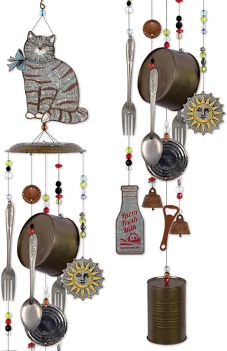 Vista 3 de Sunset Vista Designs 92399 Farm Cat - Campanilla de viento de metal, galvanizada