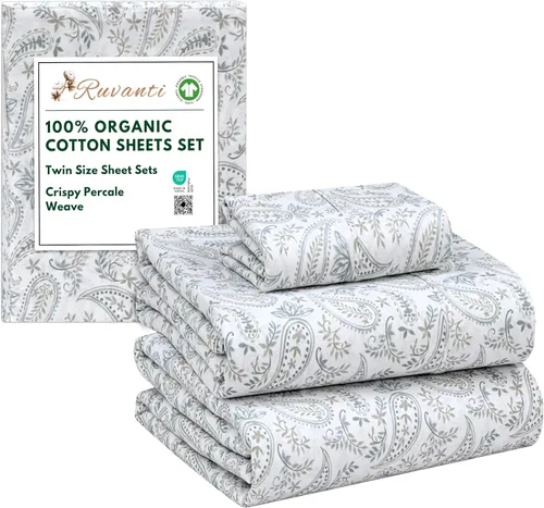 Vista 13 de RUVANTI - Juego de sábanas individual XL, 100% algodón orgánico, percal, certificado GOTS, 3 piezas, bolsillo profundo de 15 pulgadas, frescas