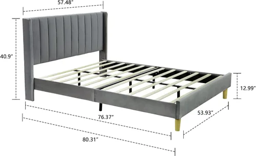 Vista 23 de Cama de plataforma tapizada de perfil bajo, camas individuales con gris oscuro (terciopelo)