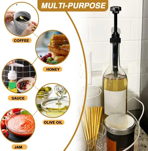 Vista 5 de Paquete de 8 dispensadores de jarabe de café negro, compatible con botellas de 25.4 onzas, ideal para mezclas de bebidas en el hogar y cafetería