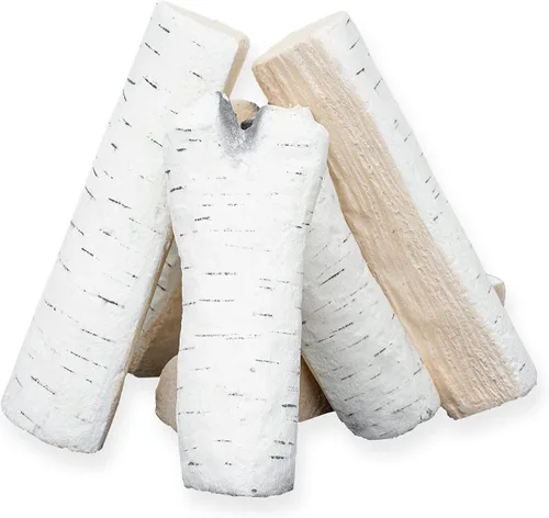 Vista 2 de Skyflame Juego de 6 troncos de madera de cerámica de abedul y accesorios para todo tipo de insertos de gas de interior, sin ventilación y sin