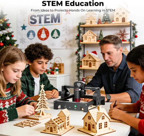 Vista 2 de Acmer S1 Máquina de Grabado y Corte Láser, 3.5W (3500mW) para Madera, Acrílico, Cuero, Plástico - Área de Grabado Compacta de 130x130mm, Proyectos