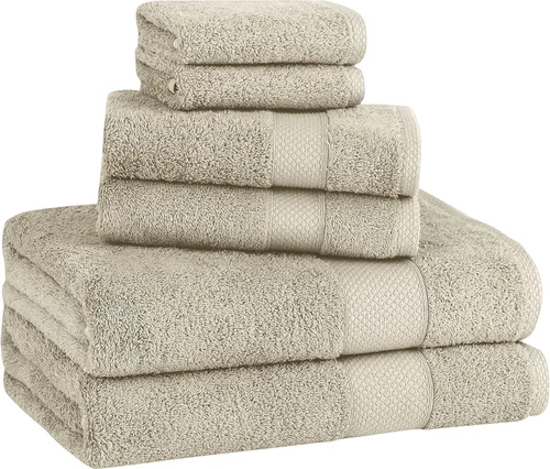 Vista 6 de Towels Beyond - Juego de toallas de lujo de 6 piezas, 100% algodón turco, de secado rápido, altamente absorbente y cómodo, incluye 2 toallas de Beige