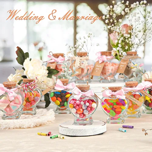 Vista 5 de Honeymoon Sand Keepsake Jar 2025, 20 Pack Heart Shaped Spell Jars Coloured Paper Scrolls, DIY Gift for Valentine's Day, Small Glass Jars with Cork