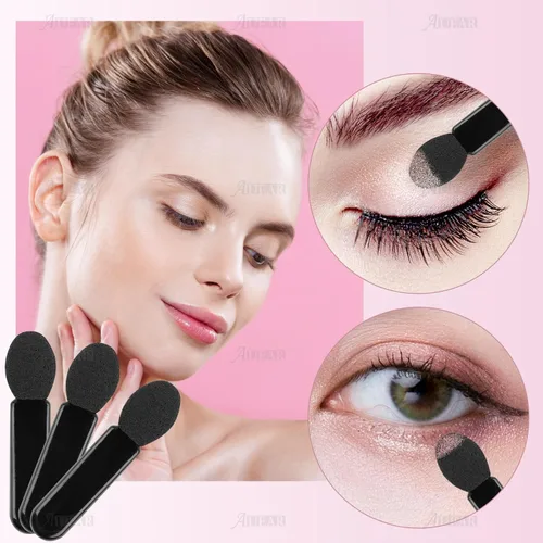 Vista 2 de AUEAR, Paquete de 50 pinceles desechables para sombra de ojos, aplicadores de esponja ovalada con punta ovalada, brocha de doble cara, herramienta