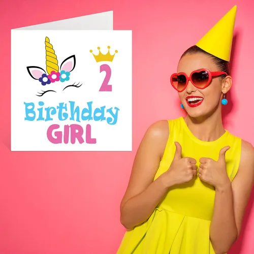 Vista 7 de Stuff4 Tarjeta de cumpleaños de 2º cumpleaños para niña, tarjeta de cumpleaños de unicornio, tarjeta de feliz cumpleaños para niña de 2 años