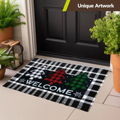 Vista 7 de Briarwood Lane - Felpudo de fibra de coco natural a cuadros con árboles de invierno