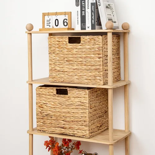 Vista 3 de Cestas de almacenamiento, cestas de mimbre, cesta de jacinto para estante, plegable 2 paquetes tejidos hechos a mano, cestas de pastos marinos