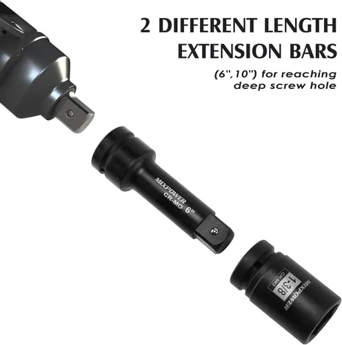 Vista 5 de MIXPOWER Barra de extensión de enchufe de impacto de 1" por 6", 10" de acero al cromo molibdeno, 6", barra ext. 10".