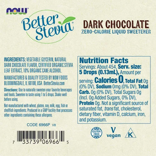 Vista 2 de NOW Foods Better Stevia Edulcorante Líquido Chocolate Negro - 2 fl oz