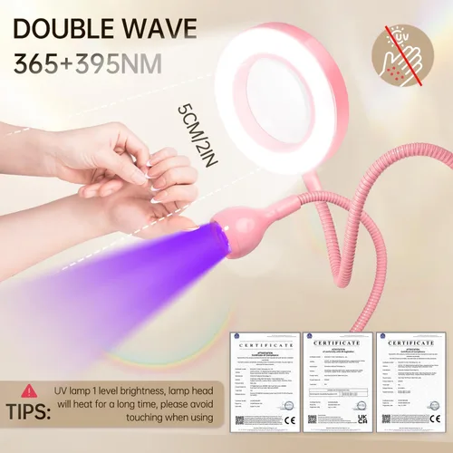 Vista 6 de AORAEM Lámpara LED UV para Uñas: Lámpara U V de Cuello de Ganso de Doble Cabeza para Uñas de Gel, Luz de Curado Rápido LED con Lupa 6X para Casa DIY