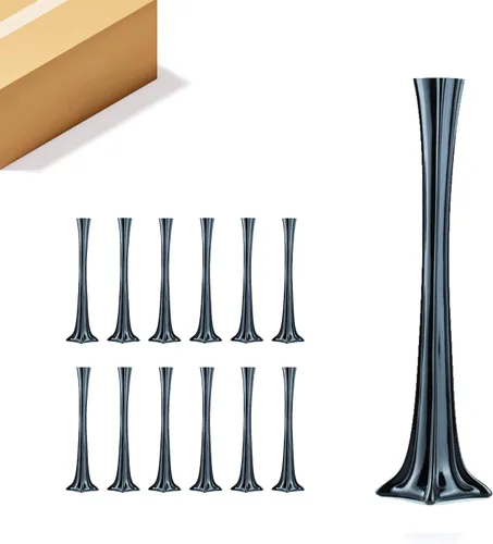 Vista 4 de WGV - Jarrón de torre Eiffel, abierto de 1 pulgada, altura de 16 pulgadas, recipiente floral de vidrio negro con base resistente, centro de mesa