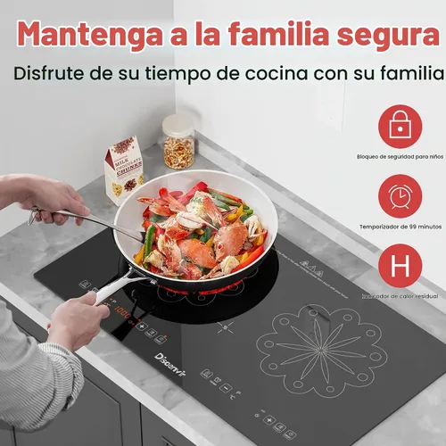 Vista 3 de 3 Plate Built-In Induction Hob, 60 cm, Induction Hob with Boost Function, Hob Induction, 3 Burners, 9 Heat Settings, Timer, Child Lock - Without